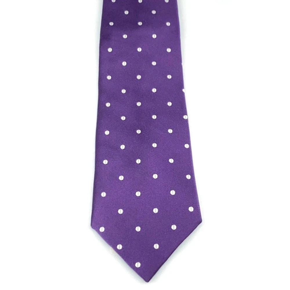 JOS A BANK Signature Collection Purple White Polka Dots Silk Hand Made Necktie